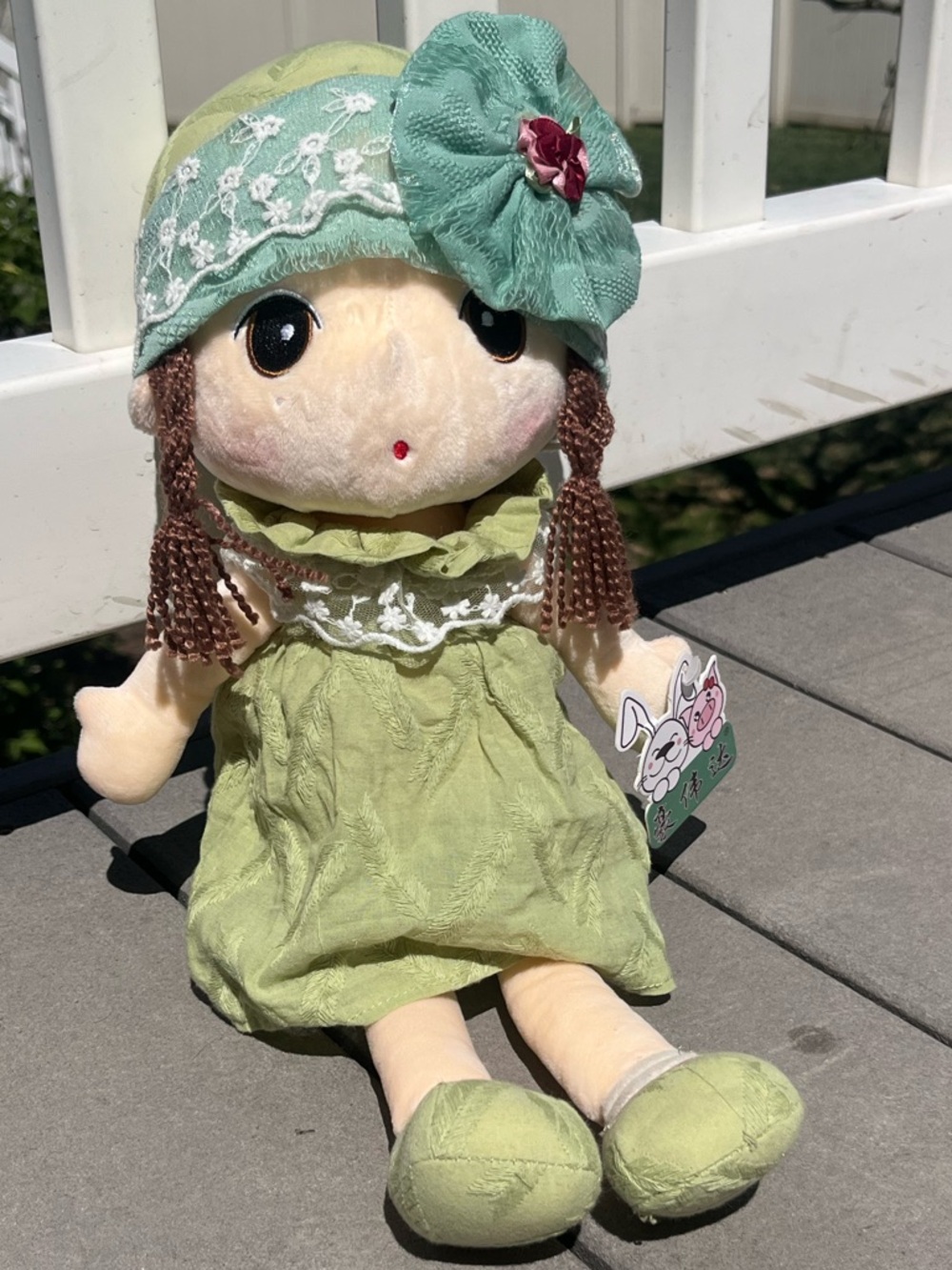 Kawaii Plush Doll Girl Green Dress Cottagecore Soft Toy NWT